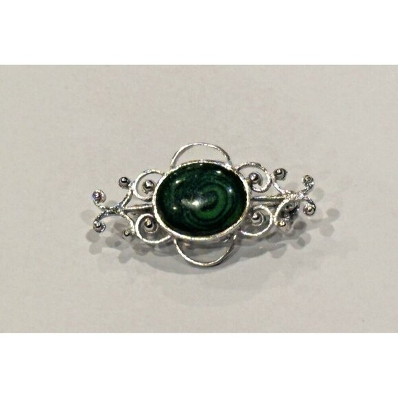 Unbranded Jewelry - NF STERLING SILVER 925 FILIGREE GREEN ABLAONE SHELL 1.25" BAR PIN BROOCH EUC